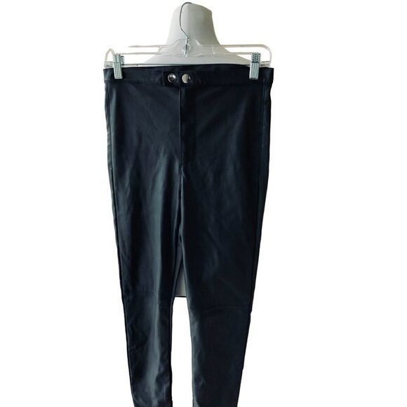 H&M DIVIDED LADIES BLACK  PANTS LEGGINGS FAUX LEATHER FLEECE EUC 10 - Picture 3 of 6